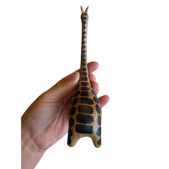 Hand-Carved Wooden Giraffe Figurine With Long Neck & Black Spots 6 Inches Tall U - Picture 11 of 16